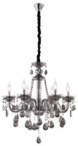 Artekko Chandelier Πολυέλαιος 6φωτος Ανθρακί Κρύσταλλο (60x60x70)cm