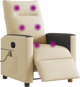 vidaXL Πολυθρόνα Μασάζ Ανακλινόμενη Ηλεκτρική Κρεμ Υφασμάτινη