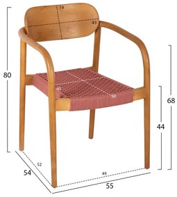 Πολυθρόνα OSLO Ξύλο Teak Φυσικό και Σχοινί Ρόζ 55x54x80Yεκ. 55x54x80 εκ.