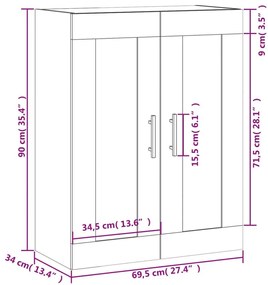 Ντουλάπι Τοίχου Μαύρο 69,5 x 34 x 90 εκ. από Επεξεργασμένο Ξύλο - Μαύρο