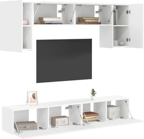 vidaXL Σετ επίπλου τηλεόρασης Επιτοίχιο 4 pcs Λευκό Επεξεργασμένο ξύλο