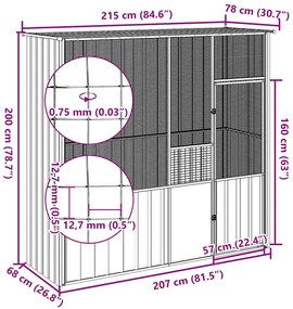 vidaXL Κλουβί Πουλιών Ανθρακί 215x78x200 εκ. από Γαλβανισμένο Χάλυβα
