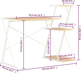 vidaXL Γραφείο με Ράφια Λευκό / Χρώμα Δρυός 116 x 50 x 93 εκ.