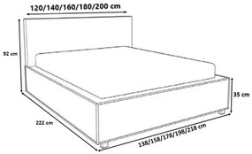 Επενδυμένο κρεβάτι Piura-Gkri Skouro-140 x 200