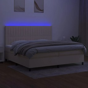 vidaXL Κρεβάτι Boxspring με Στρώμα &amp; LED Κρεμ 200x200 εκ. Υφασμάτινο