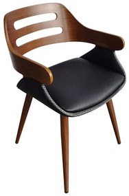 Καρέκλα - Πολυθρόνα Valeria PU μαύρο-πόδι καρυδί 50x53x76 εκ.