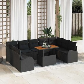 vidaXL Σετ Καναπέ Κήπου με μαξιλάρι 10 pcs Μαύρο 100 x 55 x 73 εκ