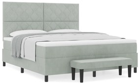 vidaXL Κρεβάτι Box Spring  με Στρώμα & Πάγκο Ανοιχτό Γκρι 180x200 εκ. Βελούδινο