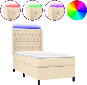 vidaXL Κρεβάτι Boxspring με Στρώμα &amp; LED Κρεμ 100x200 εκ. Υφασμάτινο