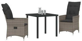 vidaXL Σέτ φαγητού για κήπο με μαξιλάρι 3 pcs Γκρι συνθετικό ρατάν