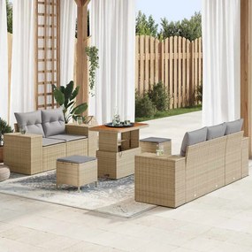 vidaXL Σετ Καναπέ Κήπου 8 pcs Μπέζ και Ανοιχτό Γκρι Πολυ Ρατάν