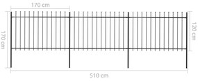 vidaXL Κάγκελα Περίφραξης με Λόγχες Μαύρα 5,1 x 1,2 μ. από Χάλυβα