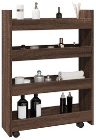 Τρόλεϊ Αποθήκευσης Στενό 4 Επιπέδων Καφέ Δρυς Επεξ. Ξύλο