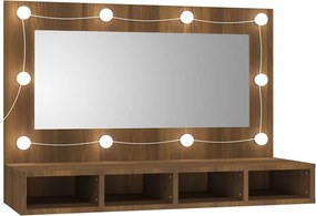 vidaXL Έπιπλο Καθρέπτη με LED Καφέ Δρυς 90x31,5x62 εκ.