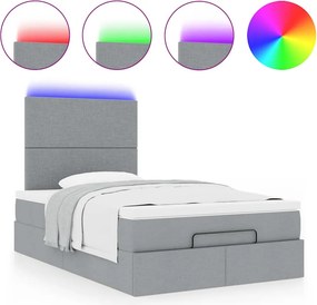 vidaXL Οθωμανικό κρεβάτι με στρώμα &amp; LEDs Ανοιχτό γκρι Ύφασμα