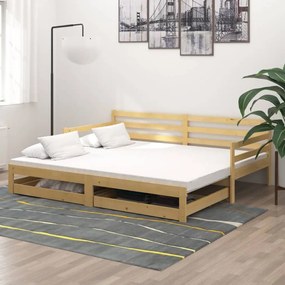 Καναπές Κρεβάτι Συρόμενος 2x(90x200) εκ. από Μασίφ Ξύλο Πεύκου - Καφέ