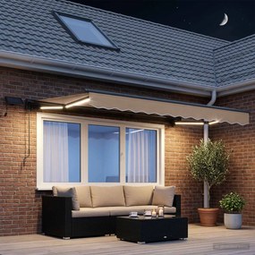 VidaXL Χειροκίνητη τέντα με ηλιακό LED 4 x 3,5 m Taupe