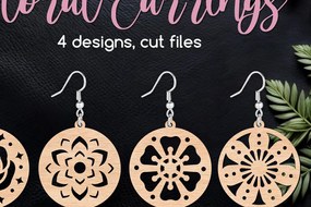 Σετ των 3 Intra απο ξύλο plywood 3mm-4mm πάχος - Circle Floral Earrings Cut Files Δίασταση 3x3 cm INTRAFABR-104499564