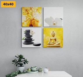 Σετ εικόνων Feng Shui σε λευκό & κίτρινο σχέδιο