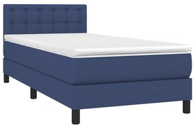 Κρεβάτι Boxspring με Στρώμα Μπλε 100 x 200 εκ. Υφασμάτινο - Μπλε