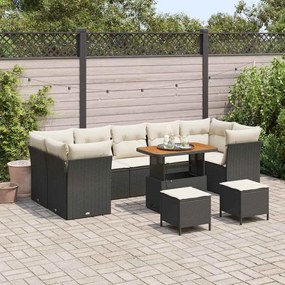 vidaXL Σετ Καναπέ Κήπου Ρυθμιζόμενο ύψος 10 pcs Μαύρο συνθετικό ρατάν