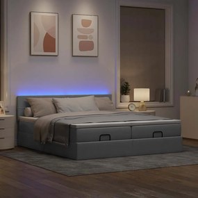 vidaXL Οθωμανικό κρεβάτι με στρώματα &amp; LEDs Ανοιχτό γκρι ύφασμα