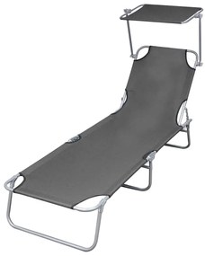 vidaXL Ξαπλώστρα Πτυσσόμενη Γκρι Ατσάλινη με Σκίαστρο