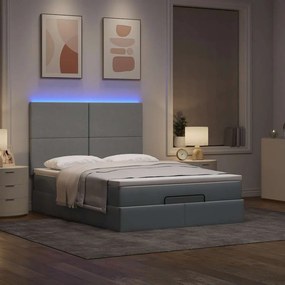 vidaXL Οθωμανικό κρεβάτι με στρώμα &amp; LEDs Ανοιχτό γκρι ύφασμα