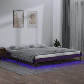 Πλαίσιο Κρεβατιού με LED Καφέ Μελί 160 x 200 εκ. από Μασίφ Ξύλο - Καφέ