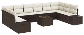 vidaXL Σετ Καναπέ Κήπου με μαξιλάρι 11 pcs Καφέ Πολυ ράταν