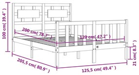 Πλαίσιο Κρεβατιού με Κεφαλάρι Μαύρο 120x200 εκ. Μασίφ Ξύλο - Μαύρο