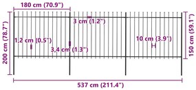 vidaXL Κάγκελα Περίφραξης με Λόγχες Μαύρα 5,1 x 1,5 μ. από Χάλυβα