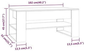 Τραπεζάκι Σαλονιού Γυαλιστερό Λευκό 102x55x45 εκ. Επεξεργ. Ξύλο - Λευκό