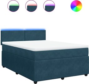vidaXL Κρεβάτι Boxspring με Στρώμα Μπλε 140x200 εκ. Βελούδινο