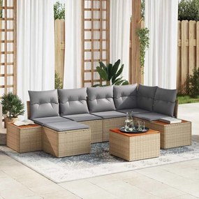 vidaXL Σετ Καναπέ Κήπου με μαξιλάρι 7 pcs Μπεζ Πολυ ράταν