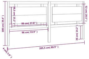 vidaXL Κεφαλάρι Κρεβατιού Μελί 205,5x4x100 εκ. Μασίφ Ξύλο Πεύκου