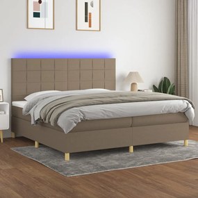 vidaXL Κρεβάτι Boxspring με Στρώμα &amp; LED Taupe 200x200 εκ. Υφασμάτινο