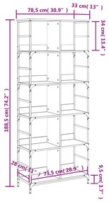 Βιβλιοθήκη Καφέ Δρυς 78,5 x 33 x 188,5 εκ. Επεξεργασμένο Ξύλο - Καφέ