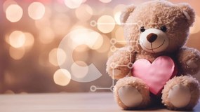 Intra Συλλεκτικό Ξύλινο Παζλ Plywood  4mm - Καφέ αρκουδάκι με αφηρημένο φόντο και πολύχρωμα φώτα Σε Ξύλινο Κουτί - Διαστάσεις Puzzle: 10x10 cm – 25 κομμάτια