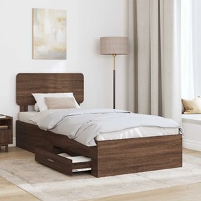 vidaXL Σκελετός Κρεβατιού Καφέ δρυς 75 x 190 cm Επεξεργασμένο ξύλο