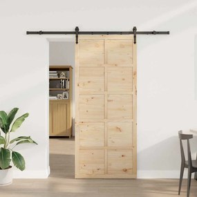 vidaXL Συρόμενη Πόρτα Καφέ 100 x 208 εκ. Μασίφ ξύλο πεύκου