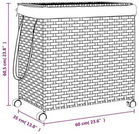 Καλάθι Άπλυτων με Τροχούς Μαύρο 60 x 35 x 60,5 εκ. από Ρατάν - Μαύρο