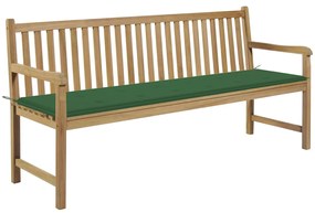 vidaXL Παγκάκι Κήπου 175 εκ. από Μασίφ Ξύλο Teak με Πράσινο Μαξιλάρι