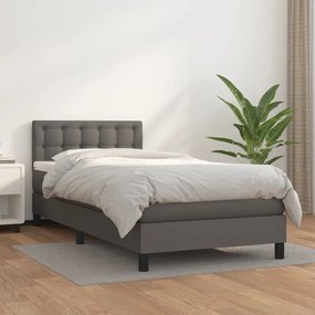 Κρεβάτι Boxspring με Στρώμα Γκρι 90x200 εκ. από Συνθετικό Δέρμα - Γκρι