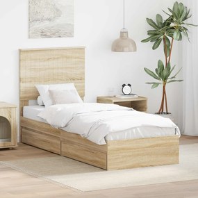VidaXL Κρεβάτι Αποθήκης Δρύς Sonoma 75 x 190 cm Επεξεργασμένο Ξύλο