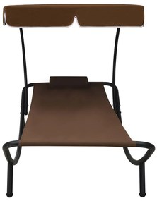 vidaXL Ξαπλώστρα - Κρεβάτι Καφέ με Σκίαστρο και Μαξιλάρι