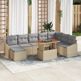 vidaXL Σετ Εξωτερικής Τραπεζαρίας 9 κομματιών με Μαξιλάρια Μπεζ Poly Rattan Ακακίας