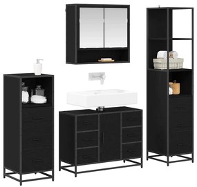 vidaXL Σετ Επίπλων Μπάνιου με ράφι 4 pcs Μαύρη Οξυά Επεξεργασμένο ξύλο