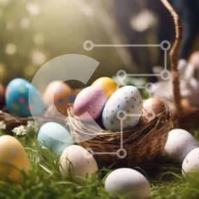 Intra Συλλεκτικό Ξύλινο Παζλ Plywood 4mm - Πολύχρωμα Πασχαλινά αυγά στο καλάθι Σε Ξύλινο Κουτί - Διαστάσεις Puzzle: 10x10 cm – 25 κομμάτια