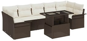 vidaXL Σετ Καναπέ Κήπου με μαξιλάρι 8 pcs Καφέ Πολυ ράταν